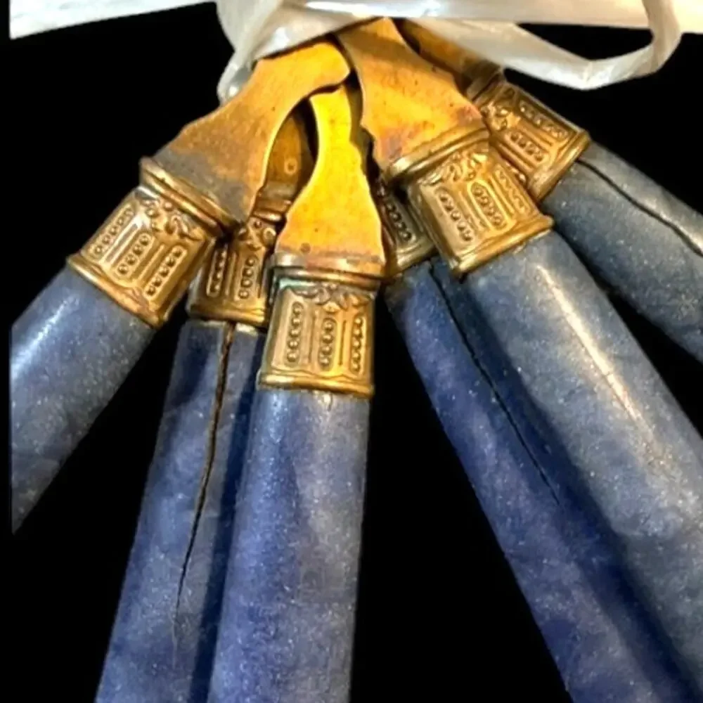 Vintage French Dessert Flatware Set Blue Marbled Handles Set of 6